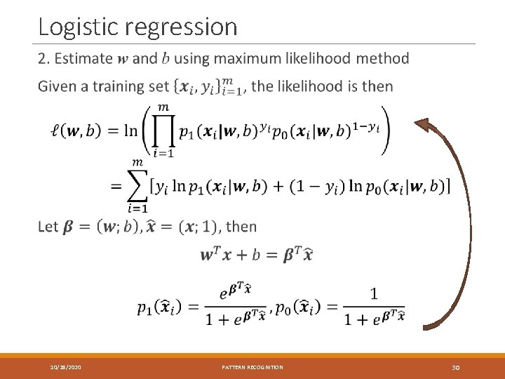 Logistic regression 10/28/2020 PATTERN RECOGNITION 30 