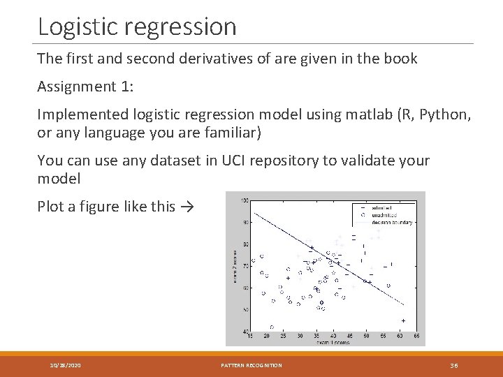 Logistic regression The first and second derivatives of are given in the book Assignment