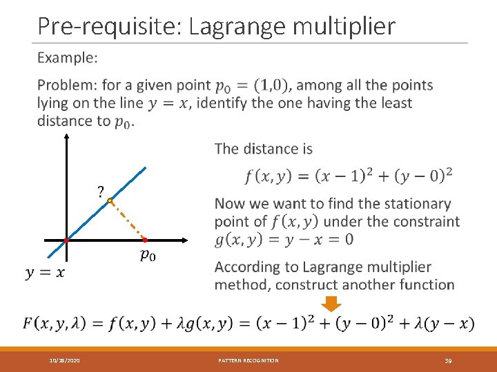 Pre-requisite: Lagrange multiplier 10/28/2020 PATTERN RECOGNITION 39 