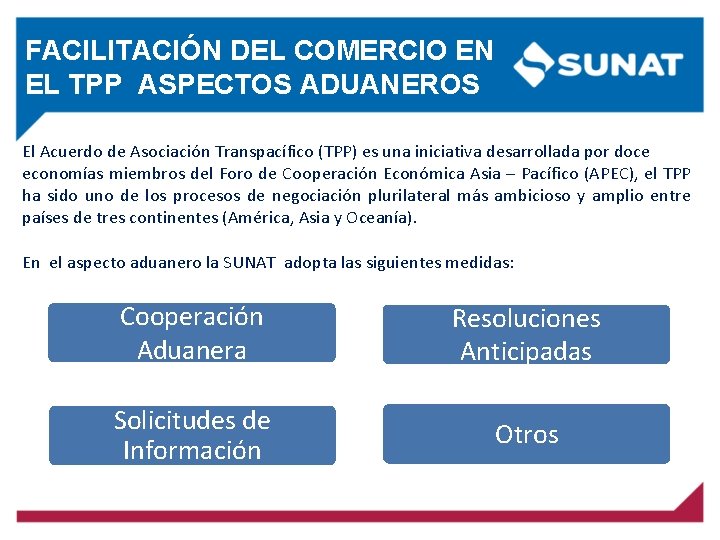 FACILITACIÓN DEL COMERCIO EN EL TPP ASPECTOS ADUANEROS El Acuerdo de Asociación Transpacífico (TPP)