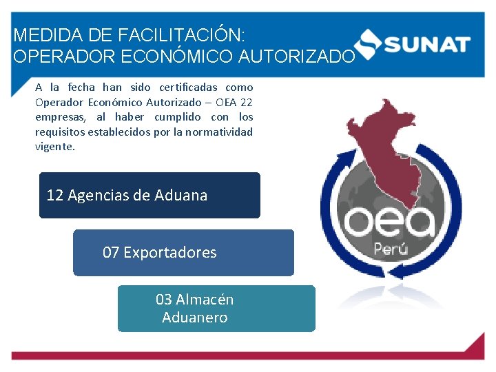 MEDIDA DE FACILITACIÓN: OPERADOR ECONÓMICO AUTORIZADO A la fecha han sido certificadas como Operador