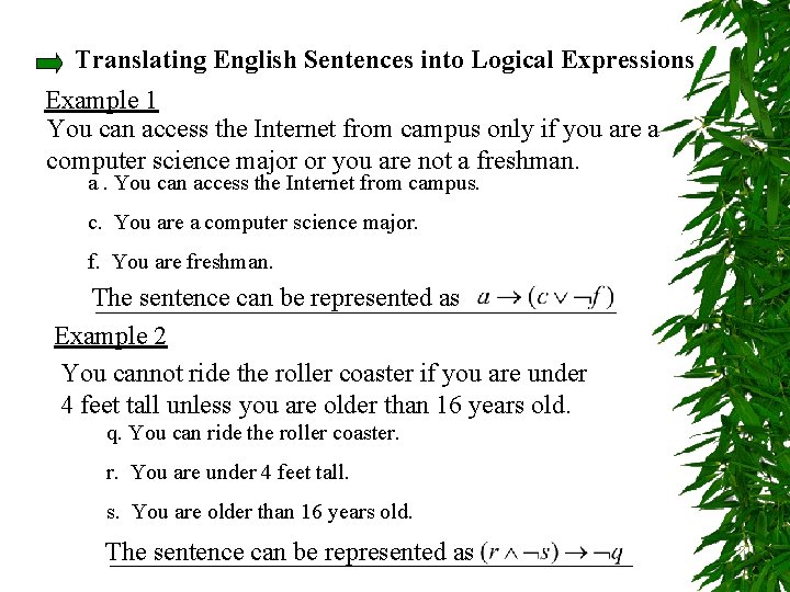Translating English Sentences into Logical Expressions　 Example 1 You can access the Internet from