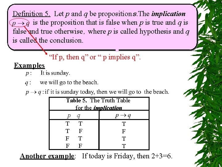 Definition 5. Let p and q be propositionｓ. The implication is the proposition that