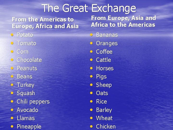 The Great Exchange From the Americas to Europe, Africa and Asia • Potato • The Great Exchange From the Americas to Europe, Africa and Asia • Potato •
