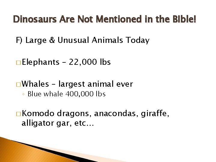 Dinosaurs Are Not Mentioned in the BIble! F) Large & Unusual Animals Today � Dinosaurs Are Not Mentioned in the BIble! F) Large & Unusual Animals Today �