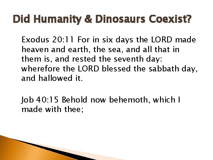 Did Humanity & Dinosaurs Coexist? Exodus 20: 11 For in six days the LORD Did Humanity & Dinosaurs Coexist? Exodus 20: 11 For in six days the LORD