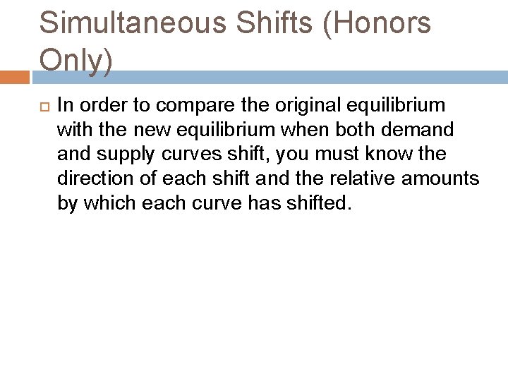 Simultaneous Shifts (Honors Only) In order to compare the original equilibrium with the new