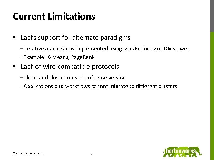 Current Limitations • Lacks support for alternate paradigms − Iterative applications implemented using Map.