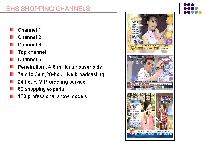 EHS SHOPPING CHANNELS Channel 1 Channel 2 Channel 3 Top channel Channel 5 Penetration