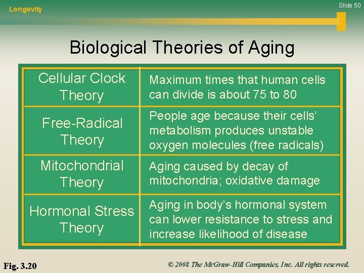 Slide 50 Longevity Biological Theories of Aging Cellular Clock Theory Maximum times that human