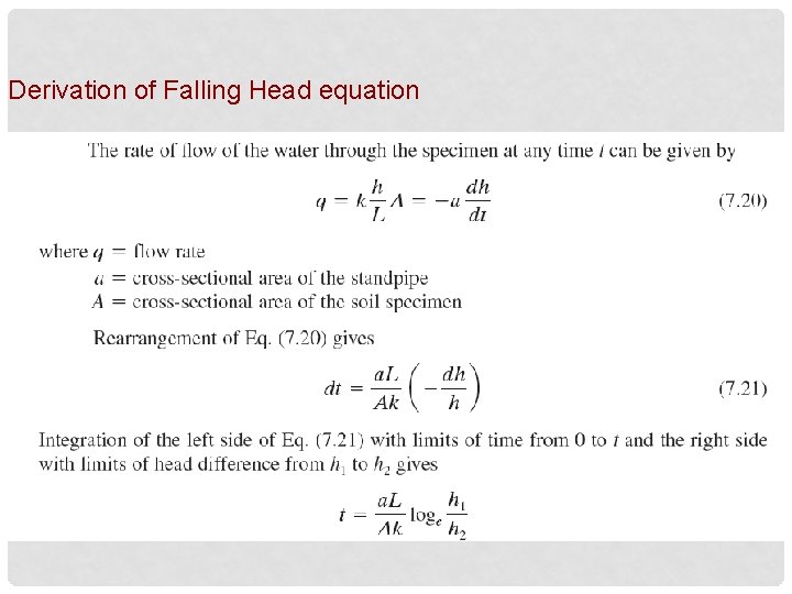 Derivation of Falling Head equation 