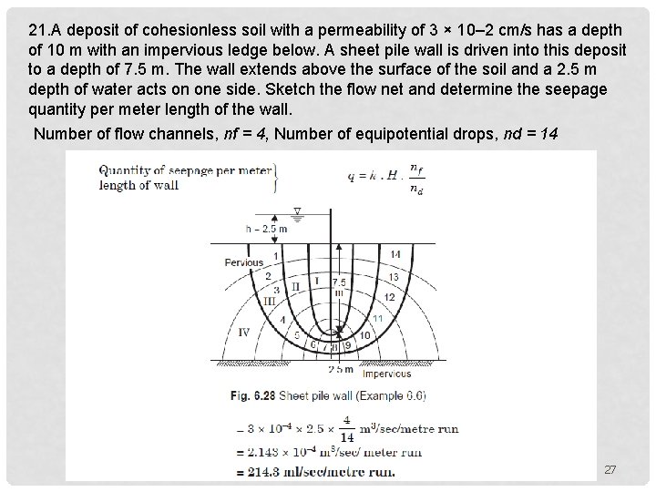 21. A deposit of cohesionless soil with a permeability of 3 × 10– 2