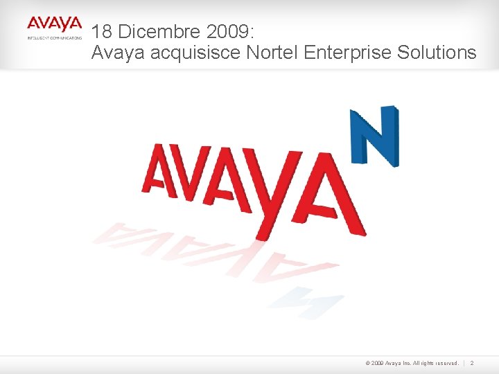 18 Dicembre 2009: Avaya acquisisce Nortel Enterprise Solutions © 2009 Avaya Inc. All rights