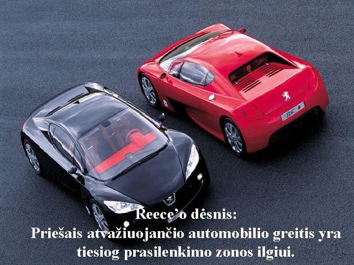 Reece’o dėsnis: Priešais atvažiuojančio automobilio greitis yra tiesiog prasilenkimo zonos ilgiui. 