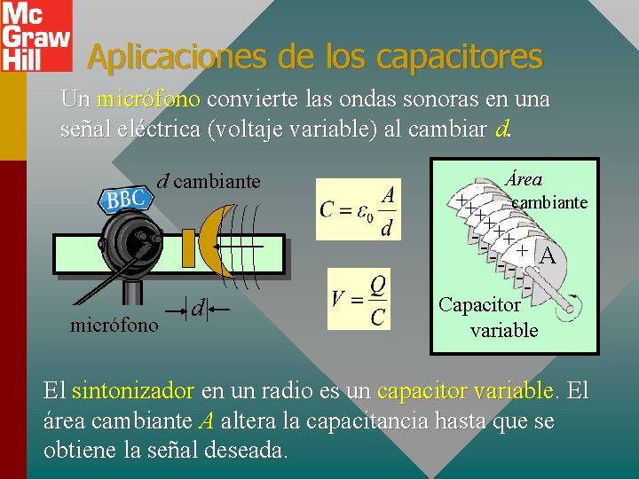 Aplicaciones de los capacitores Un micrófono convierte las ondas sonoras en una señal eléctrica