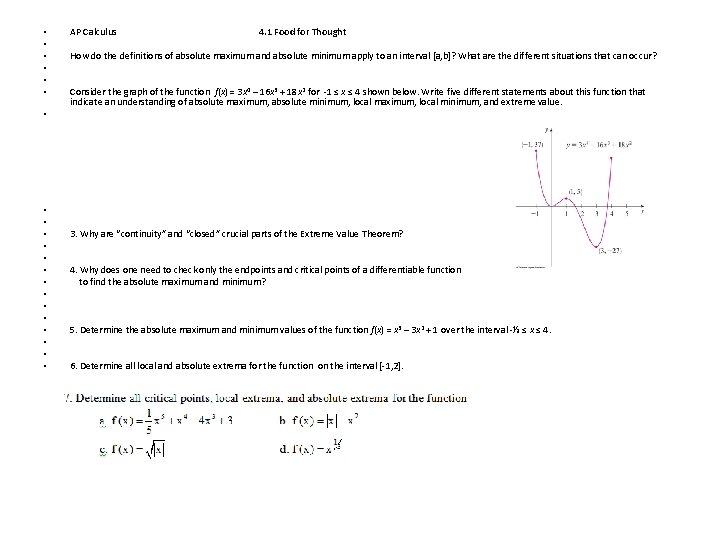  • AP Calculus 4. 1 Food for Thought How do the definitions of