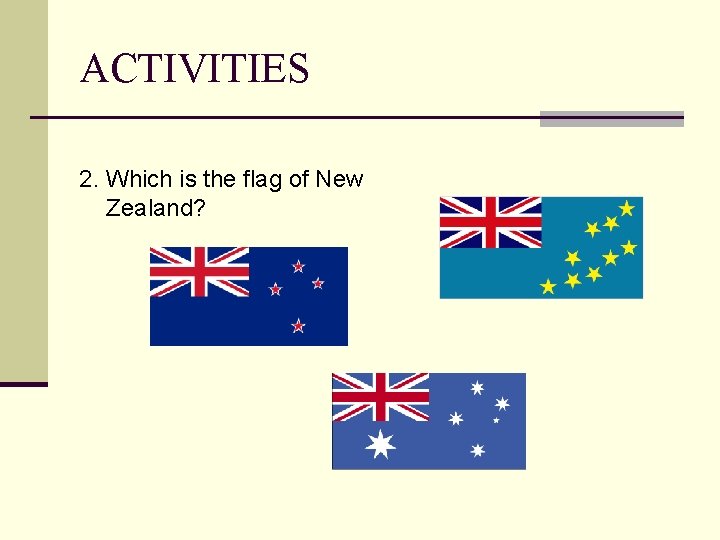 ACTIVITIES 2. Which is the flag of New Zealand? 