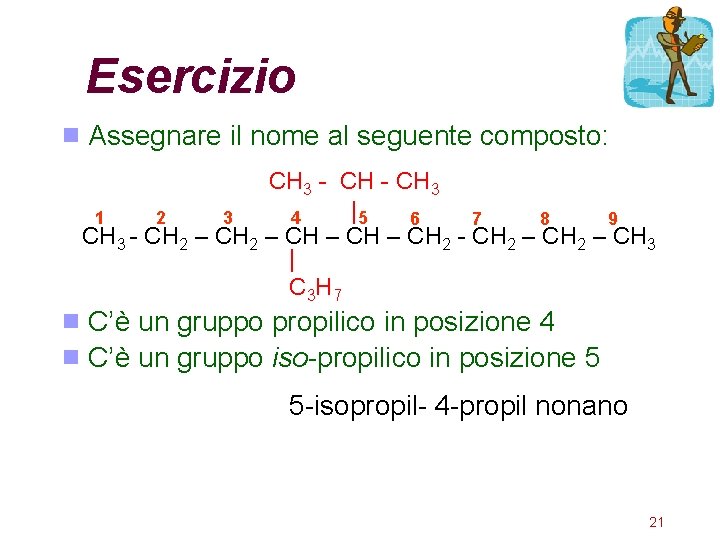 Esercizio Assegnare il nome al seguente composto: CH 3 - CH 3 |5 1