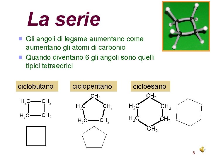 La serie Gli angoli di legame aumentano come aumentano gli atomi di carbonio Quando
