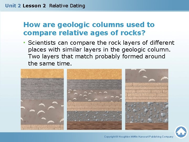 Unit 2 Lesson 2 Relative Dating How are geologic columns used to compare relative