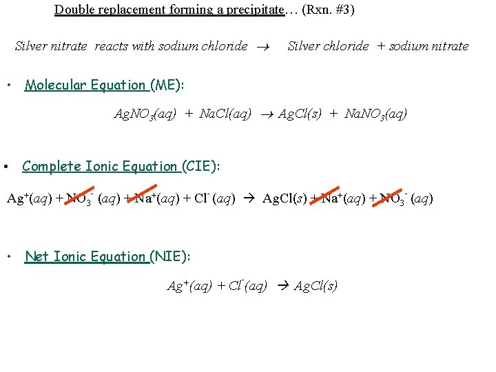 Double replacement forming a precipitate… (Rxn. #3) Silver nitrate reacts with sodium chloride Silver