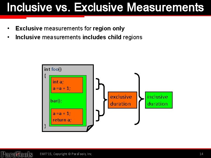 Inclusive vs. Exclusive Measurements • Exclusive measurements for region only • Inclusive measurements includes