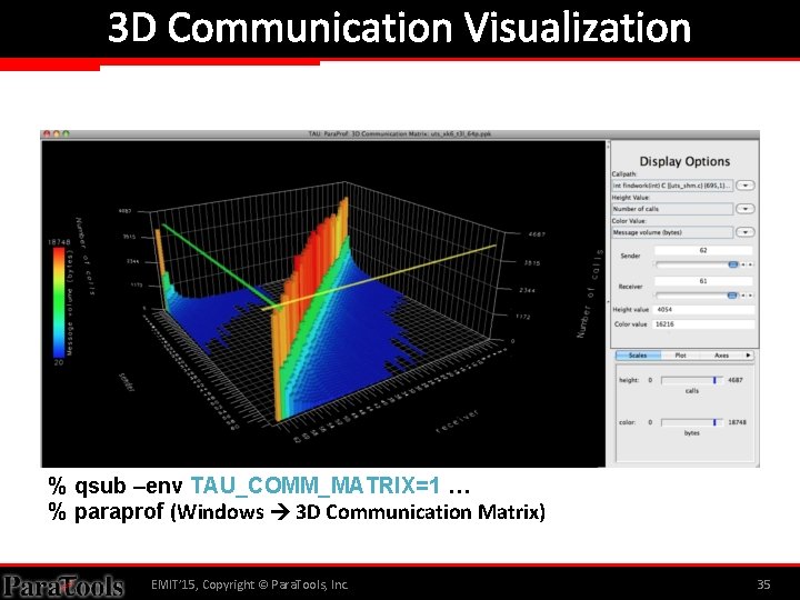 3 D Communication Visualization % qsub –env TAU_COMM_MATRIX=1 … % paraprof (Windows 3 D