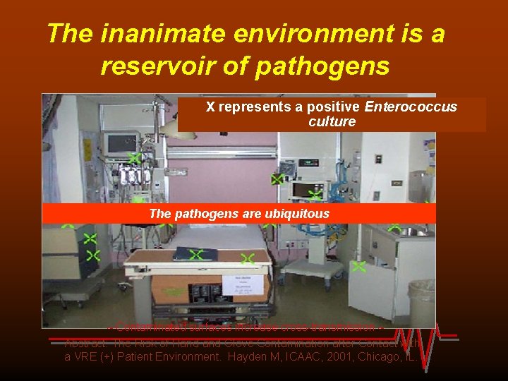 The inanimate environment is a reservoir of pathogens X represents a positive Enterococcus culture