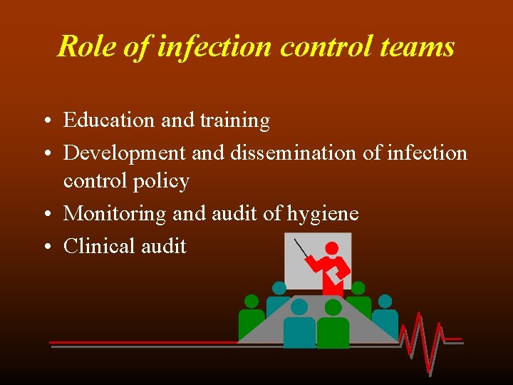 Role of infection control teams • Education and training • Development and dissemination of