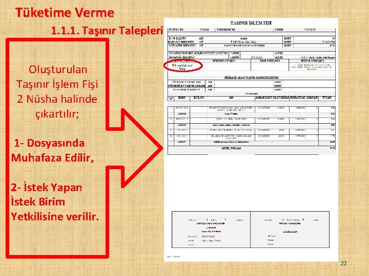 Tüketime Verme 1. 1. 1. Taşınır Talepleri Oluşturulan Taşınır İşlem Fişi 2 Nüsha halinde Tüketime Verme 1. 1. 1. Taşınır Talepleri Oluşturulan Taşınır İşlem Fişi 2 Nüsha halinde