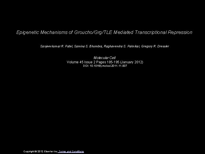 Epigenetic Mechanisms of Groucho/Grg/TLE Mediated Transcriptional Repression Sanjeevkumar R. Patel, Samina S. Bhumbra, Raghavendra