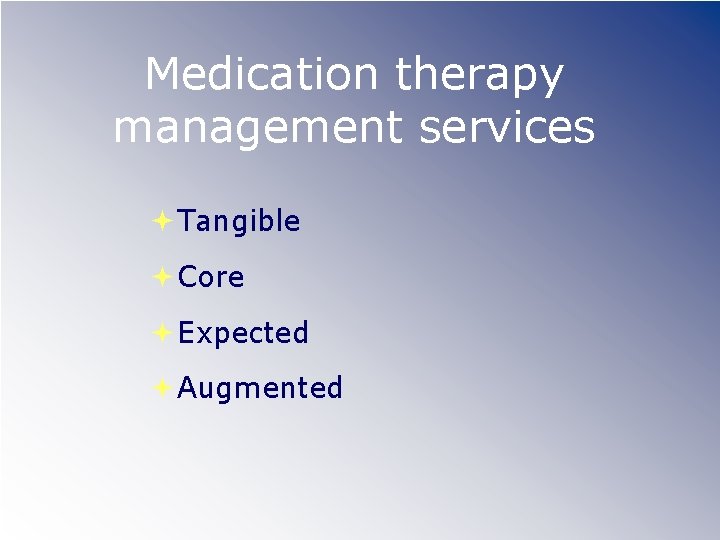 Medication therapy management services Tangible Core Expected Augmented 