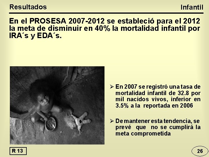 Resultados Infantil En el PROSESA 2007 -2012 se estableció para el 2012 la meta