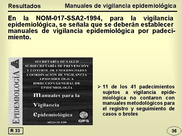 Resultados Manuales de vigilancia epidemiológica En la NOM-017 -SSA 2 -1994, para la vigilancia