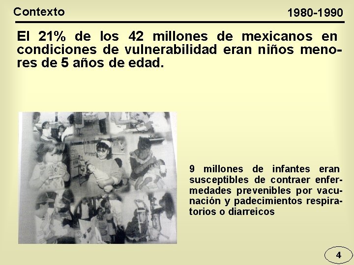 Contexto 1980 -1990 El 21% de los 42 millones de mexicanos en condiciones de