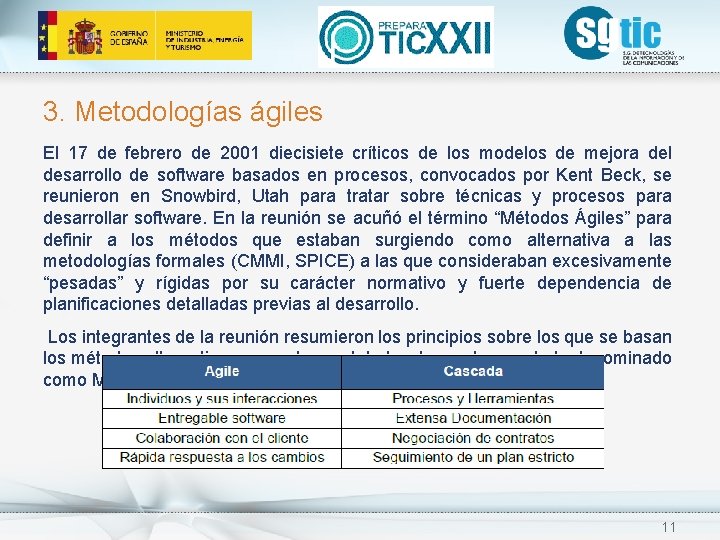 3. Metodologías ágiles El 17 de febrero de 2001 diecisiete críticos de los modelos 3. Metodologías ágiles El 17 de febrero de 2001 diecisiete críticos de los modelos