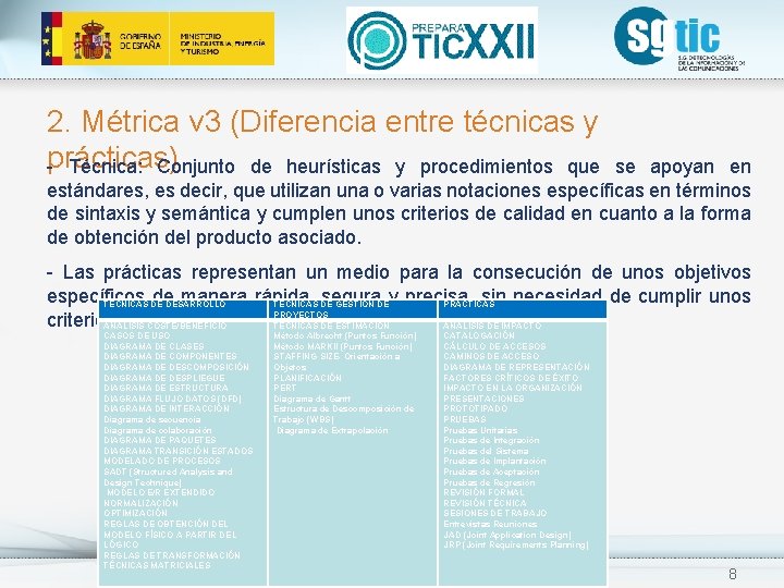 2. Métrica v 3 (Diferencia entre técnicas y prácticas) - Técnica: Conjunto de heurísticas 2. Métrica v 3 (Diferencia entre técnicas y prácticas) - Técnica: Conjunto de heurísticas