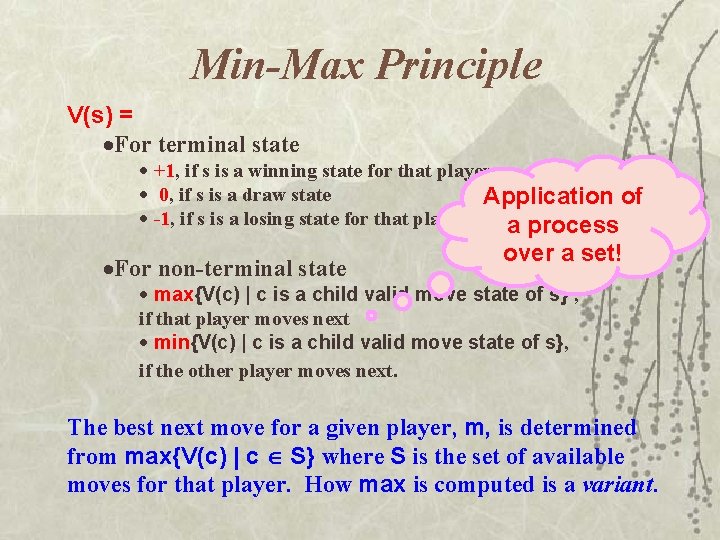 Min-Max Principle V(s) = ·For terminal state · +1, if s is a winning