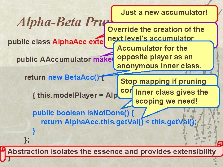 Just a new accumulator! Alpha-Beta Pruning Override the creation of the next level’s {accumulator