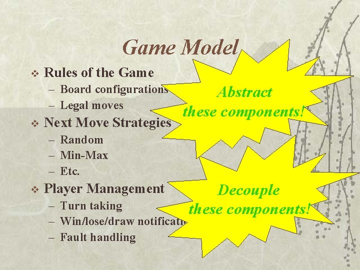Game Model v Rules of the Game – Board configurations – Legal moves v