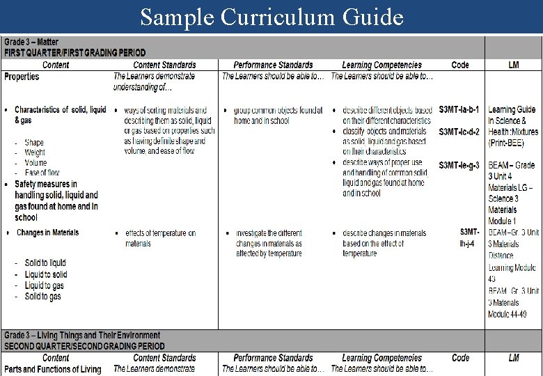 Sample Curriculum Guide 