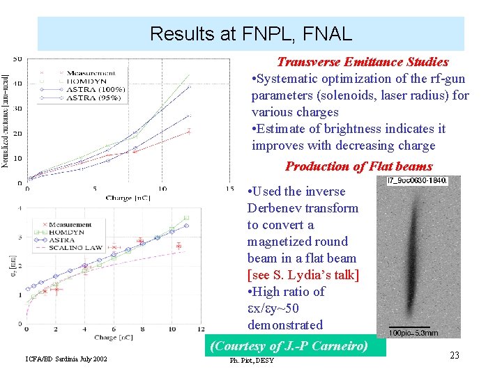 Results at FNPL, FNAL Transverse Emittance Studies • Systematic optimization of the rf-gun parameters