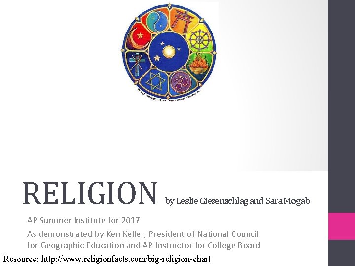 RELIGION by Leslie Giesenschlag and Sara Mogab AP Summer Institute for 2017 As demonstrated
