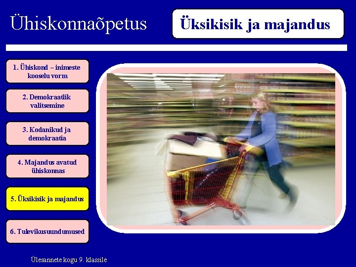 Ühiskonnaõpetus 1. Ühiskond – inimeste kooselu vorm 2. Demokraatlik valitsemine 3. Kodanikud ja demokraatia