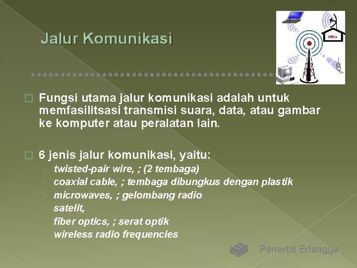 Jalur Komunikasi � Fungsi utama jalur komunikasi adalah untuk memfasilitsasi transmisi suara, data, atau