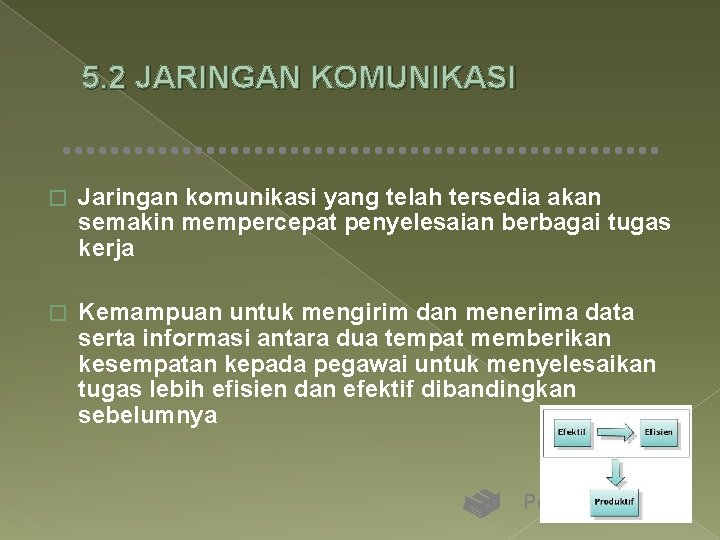 5. 2 JARINGAN KOMUNIKASI � Jaringan komunikasi yang telah tersedia akan semakin mempercepat penyelesaian