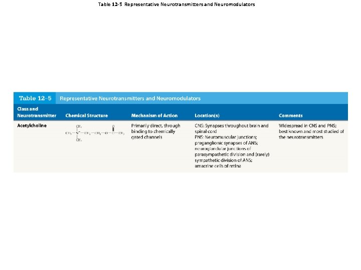 Table 12 -5 Representative Neurotransmitters and Neuromodulators 