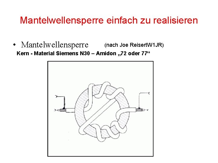 Mantelwellensperre einfach zu realisieren • Mantelwellensperre (nach Joe Reisert. W 1 JR) Kern -