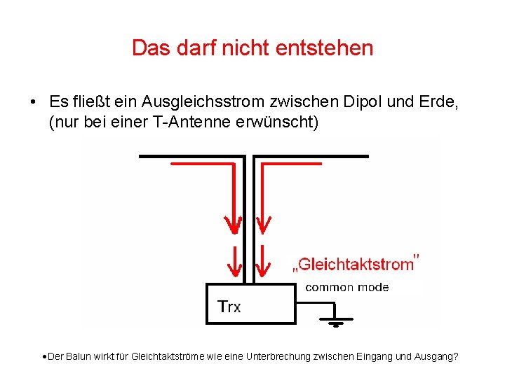 Das darf nicht entstehen • Es fließt ein Ausgleichsstrom zwischen Dipol und Erde, (nur