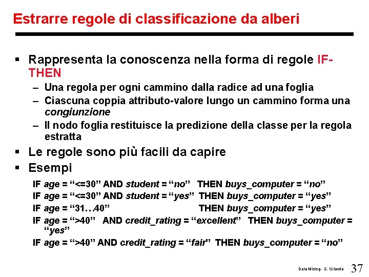 Estrarre regole di classificazione da alberi § Rappresenta la conoscenza nella forma di regole